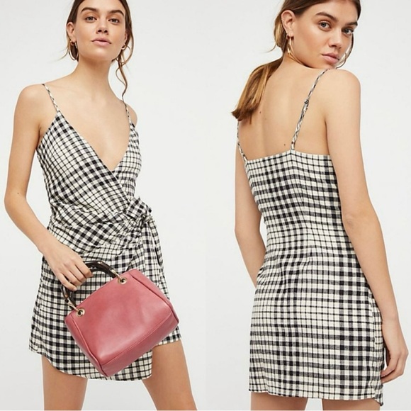 Free People Dresses & Skirts - NWT Free People Nodia Gingham Plaid Check Wrap Mini Dress Size 12 XL